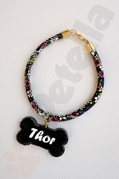 Petella İsimli Köpek Kolyesi Çiçek Desenli Ayarlanabilir Köpek Tasması