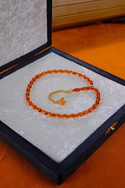 dergah tesbih Bilek Boy Gold Tasarım Gümüş Püskül Turuncu Ateş-i Sıkma Kehribar Tesbih