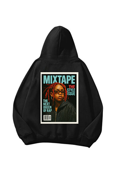 Gofeel Mixtape Plava Štampano Crna Oversize kroj Unisex dukserica sa kapuljačom