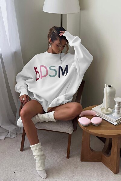 The Champ Clothing Γυναικείο φούτερ φόρεμα oversize με στάμπα Color Pop Λευκό – Crew Neck, 3 Thread Fleece