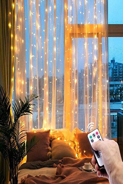 Sanctum 300 Ledli 10 Saçaklı Sarı Perde Led Işık 3*3 Metre