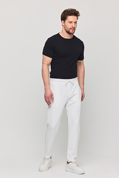 YXC Trend Maker Men's Slim Fit Elastic Waist Drawstring Zipper Lycra Comfortable Jogger White Men's Pants