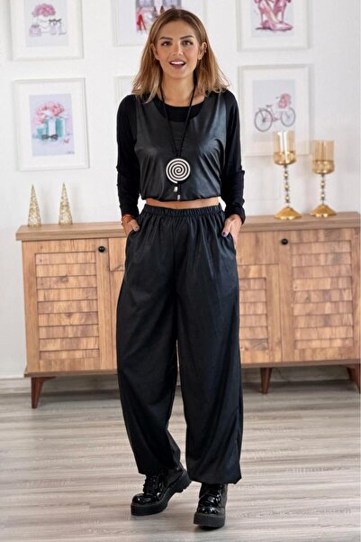 Nevin Kaya Moda Black Leather Shalwar