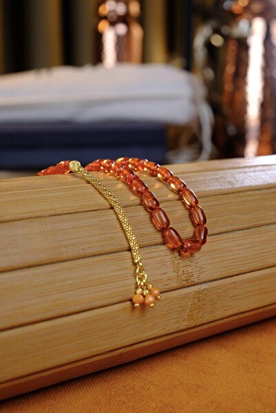 dergah tesbih Bilek Boy Gold Tasarım Gümüş Püskül Turuncu Ateş-i Sıkma Kehribar Tesbih