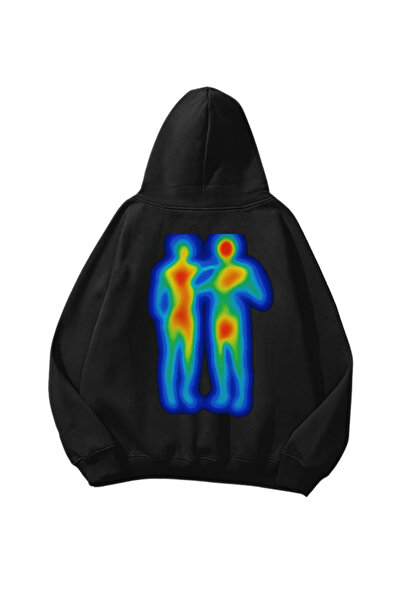 Gofeel Thermal Duo Pose cu imprimeu Black supradimensionat Hanorac unisex Swe...