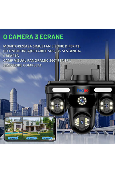 Taggo Crocodile 4G Surveillance Camera, 3 Lenses, 12MP Panoramic View, Night Vision