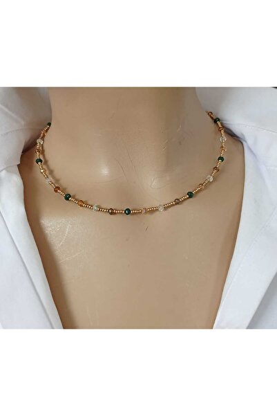 shop قلادة لونا مينيمال من الكريستال وخرز الرمل بلونين