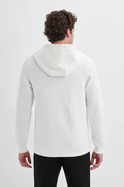 Cazador Hooded Ottoman Fabric Ecru Men's Cardigan 50350