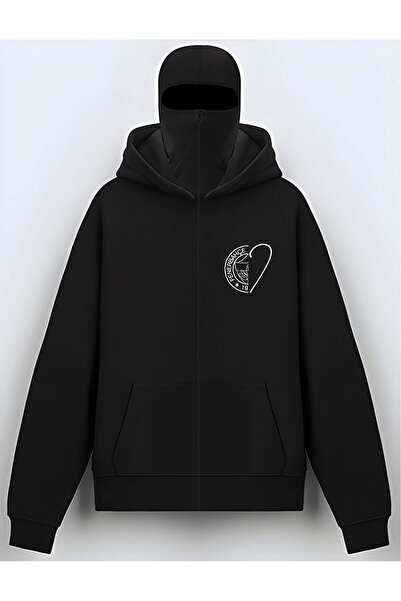 ZEMLİYA Hanorac cu glugă unisex, supradimensionat, cu imprimeu mască — Casual...