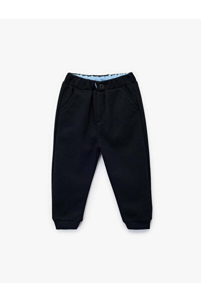 Koton Button Detailed Pocketed Basic Pants with Elastic Waist, Sweatpants Look