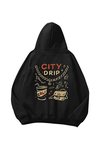Gofeel City Drip cu imprimeu Negru supradimensionat Hanorac unisex Swea tricou