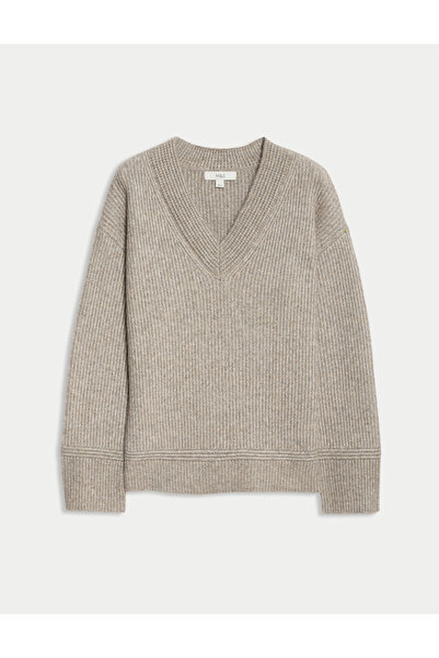 Marks & Spencer Dokulu V-Yaka Triko Kazak