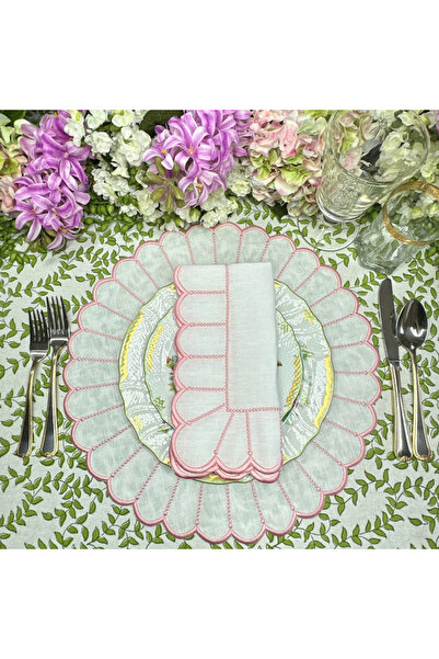 Table Alp Lüks Amerikan Servis Peçete Serisi – %100 Keten Pembe Nakışlı 2’li ...