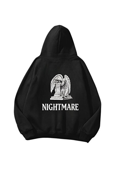 Gofeel سويت شيرت بقلنسوة أسود كبير الحجم مطبوع عليه Nightmare II للجنسين