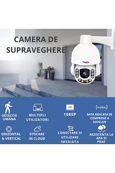 Taggo Cameră de supraveghere 4G, rezistentă la apă și praf, cu vedere nocturnă și detectare a mișcării