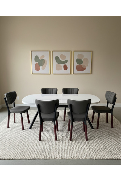 JoyMassa NOVA BEYAZ YEMEK MASASI TAKIMI (6 ADET ELMA SANDALYE/ 90X170 CM YEMEK MASASI)