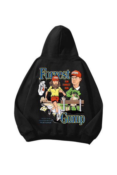 Gofeel Forrest Gump Štampano crna Oversize kroj unisex majica sa kapuljačom