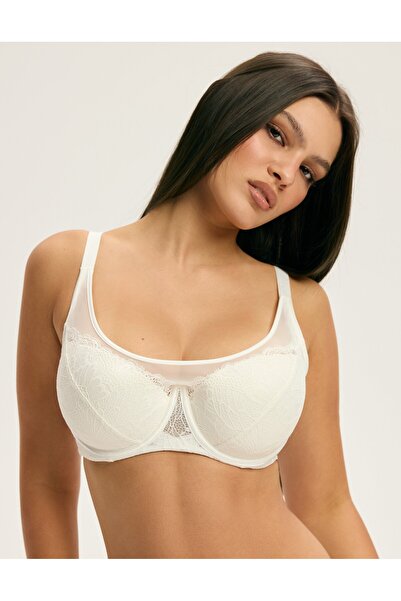 ESOTIQ Lightly Padded Bra Underwired with Floral Lace & Mesh Details Comfortable High Support | Crown