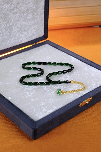 dergah tesbih Wrist-Length Gold Design Silver Tassel Green Fire-I Tightening Amber Prayer Beads