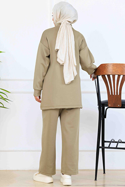 benguen Bead Detailed Scuba Two-Piece Suit N5334 Çağla