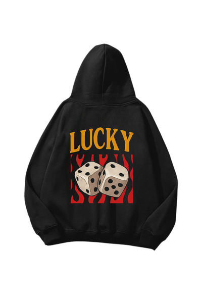 Gofeel Lucky Štampano crna Oversize kroj unisex majica sa kapuljačom