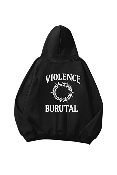 Gofeel Violence Brutal Štampano Crna Oversize kroj Unisex majica sa kapuljačom