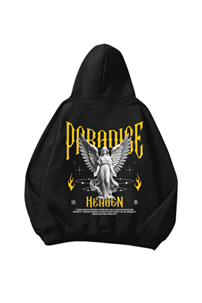 Gofeel Paradise Heaven Štampano Crna Oversize kroj Unisex majica sa kapuljačom