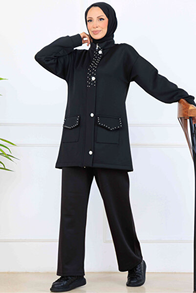 benguen Bead Detailed Scuba Double Suit N5334 Black