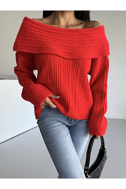 EKİN DEMİR Comfortable Fit Special Yarn Madonna Collar Women's Knitwear Sweater