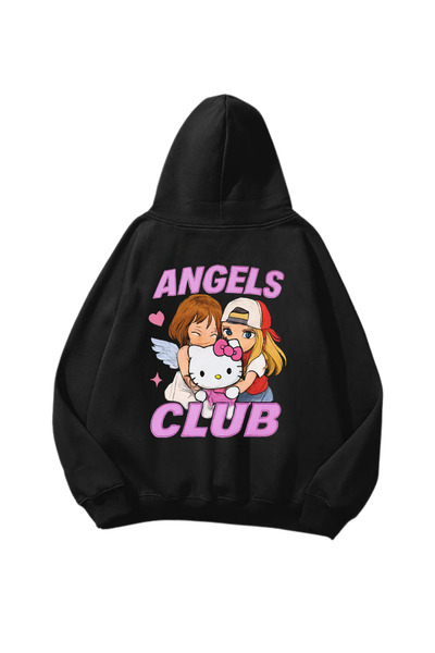 Gofeel Angels Club Štampano Crna Oversize kroj Unisex majica sa kapuljačom