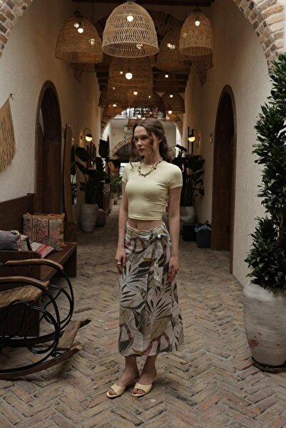 Gökyüzü Moda Fusta din viscoză cu model - gri