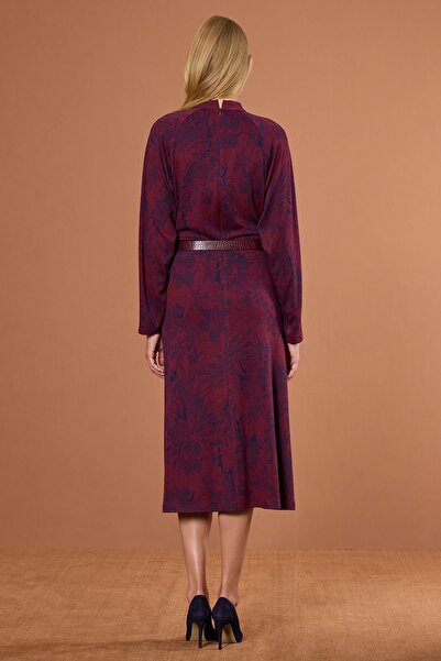 UPGRADE Yarasa Kol Örme Elbise Bordo