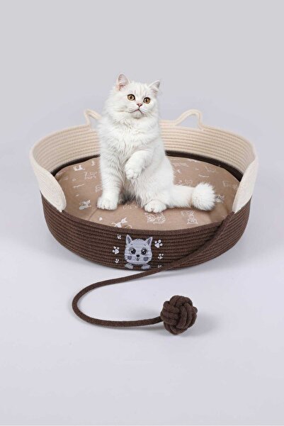 Umaybebek Kedi yatağı, 40cm çapında, hasır kedi yatağı jüt/pamuk kordon ip ke...