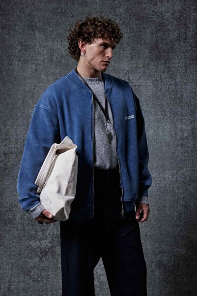 ablukaonline Ανδρικό φούτερ με φερμουάρ, μεγάλου μεγέθους, που πλένεται, σε μπλε ναυτικό