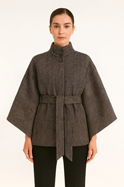 elbisenvarmı Kemer Detaylı Kaşe Panço