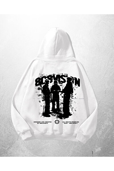 Gofeel سويت شيرت بقلنسوة كبير الحجم مطبوع عليه Gangster باللون الأبيض للجنسين