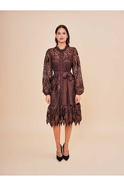 SERPİL Dantel Detaylı Kuşaklı Kısa Şık Kadın Elbise 51076