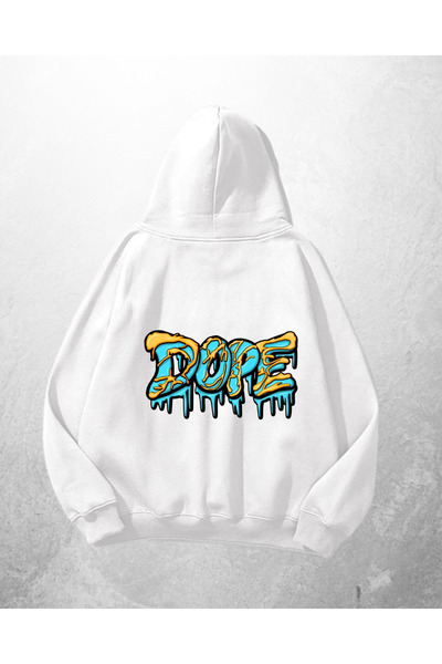 Gofeel Hanorac alb unisex Dope cu imprimeu supradimensionat Swea tricou