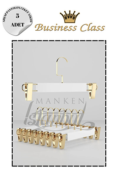 Manken İstanbul Business Class A Kalite 5 Adet Gold Kanca Lamine Ahşap Mandal...