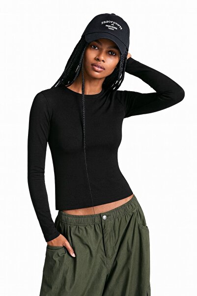 HAKKE Premium Viskon Bisiklet Yaka Crop Esnek Örme BLUZ