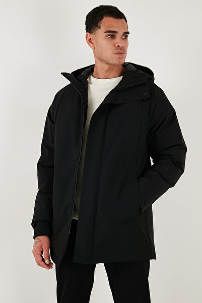 Buratti Lined Regular Fit Zipper and Snap Button Hooded Coat Men's Coat 497Roma