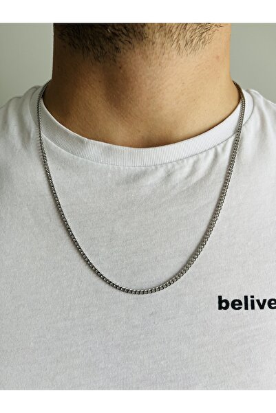 Fynbos قلادة سلسلة فولاذية للرجال – قلادة فضية اللون من الفولاذ المقاوم للصدأ