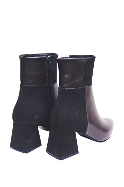 DRY SHOES Hakiki Deri Kahve Kadın Bot Günlük Ayakkabı Sivri Burun 6 Cm Orta Topuklu Fermuarlı Orta DRY-2105-K