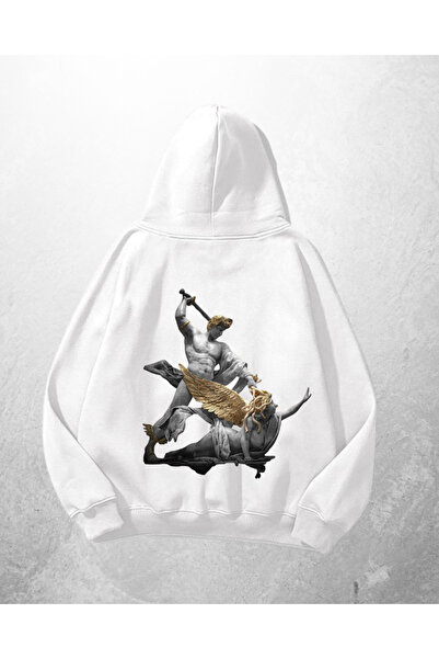 Gofeel Bela unisex majica sa kapuljačom Horseman Štampano Oversize kroj