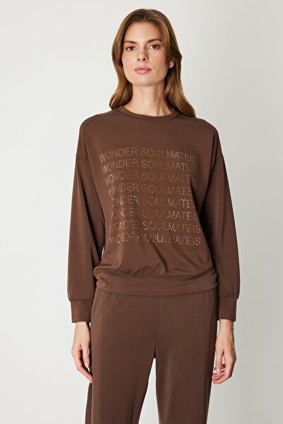 ON Top de trening cu gâtul în formă de O cu inscripție în piatră