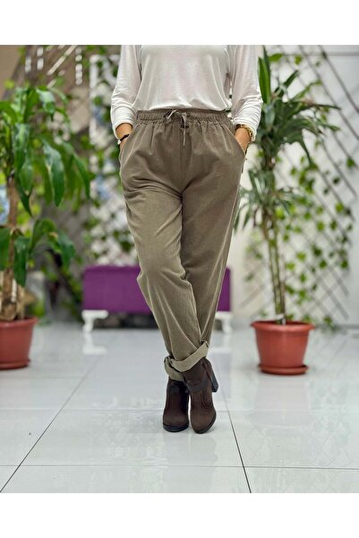 Punta Otantik Yg3005 Waist-Tied Italian Velvet Pants Khaki
