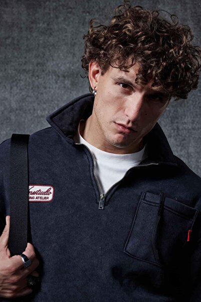 ablukaonline Ανδρικό φούτερ με μισό φερμουάρ Oversize Μαύρο