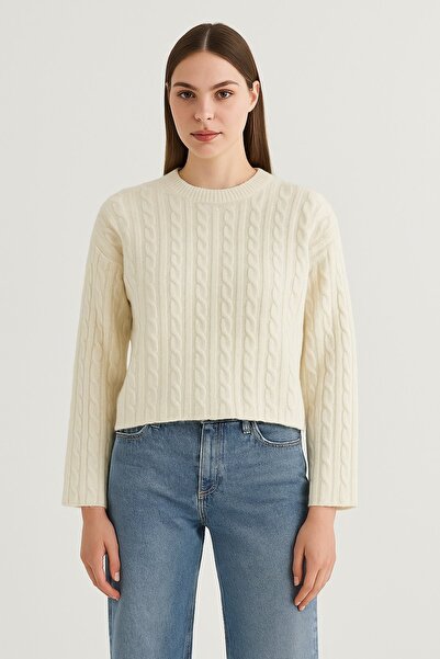 HAKKE Akrilik Kalın Örgülü Triko Crop KAZAK