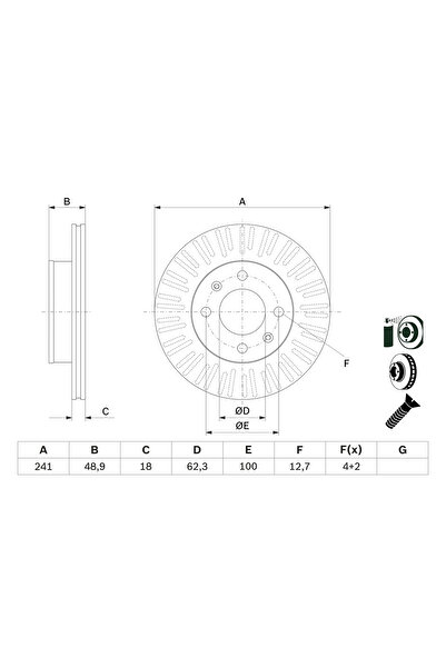 Bosch Спирачен диск Hyundai I10 1/I10 2 Киа Пиканто 1/Пиканто 2