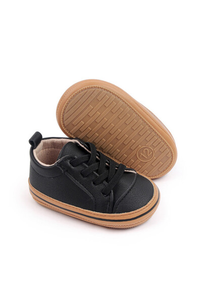 BebeNou Pantofi negri cu garnitură maro pentru băieți, mărimea 18